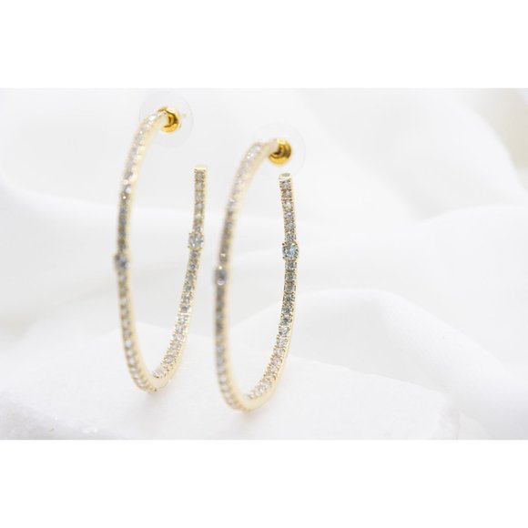 Silver or Gold Pave Diamond CZ Hoop Earrings, Open Back Hoop Earrings - Picture 10 of 11